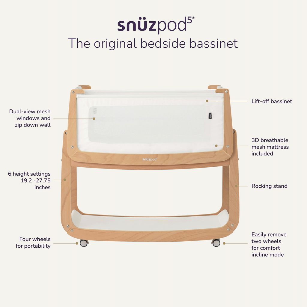 SnuzPod5 Bedside Bassinet Natural