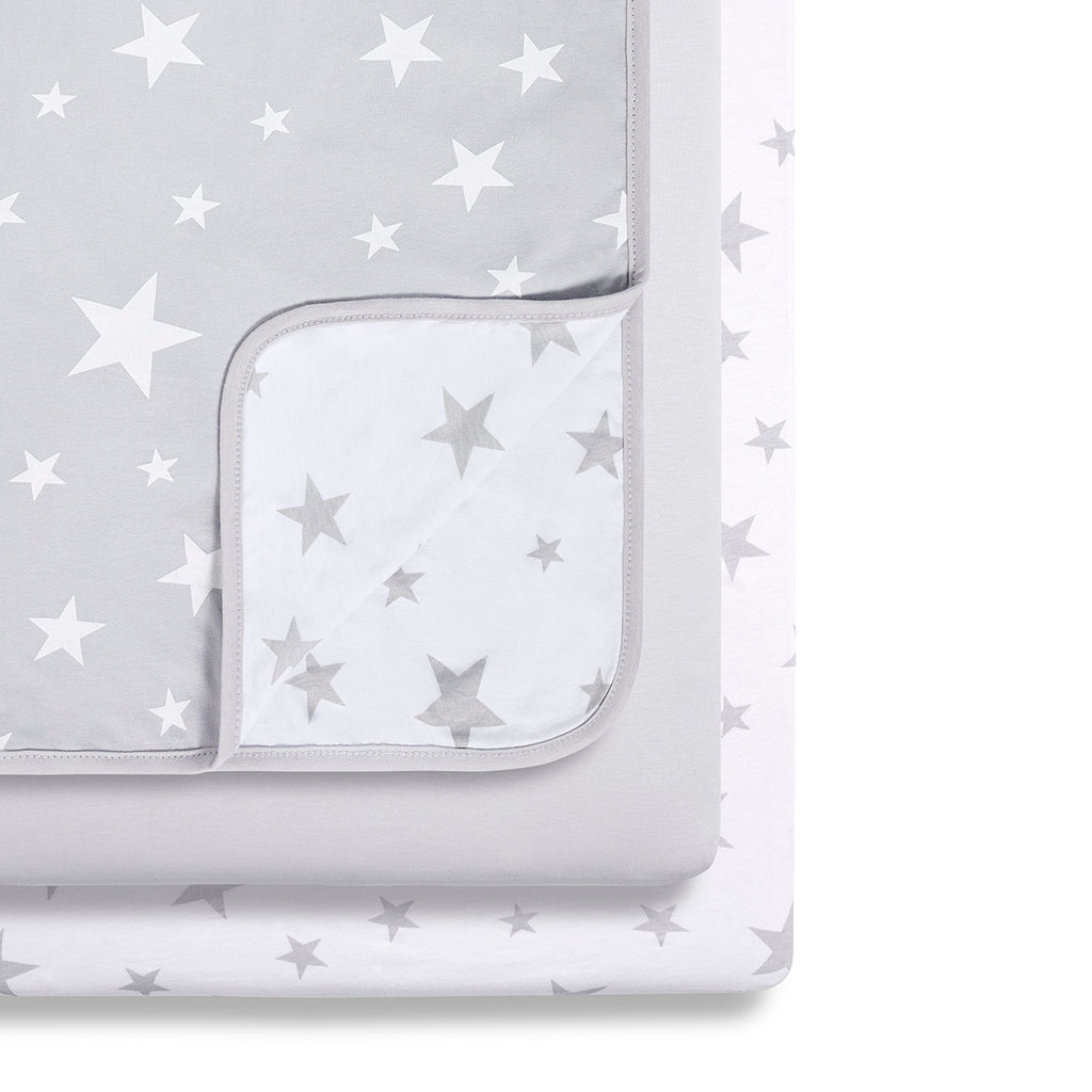 Bassinet 3 Pack Fitted Sheets - Gray Star