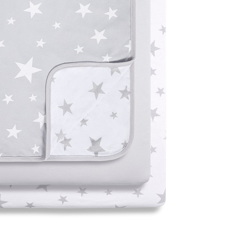 Bassinet 3 Pack Fitted Sheets - Gray Star