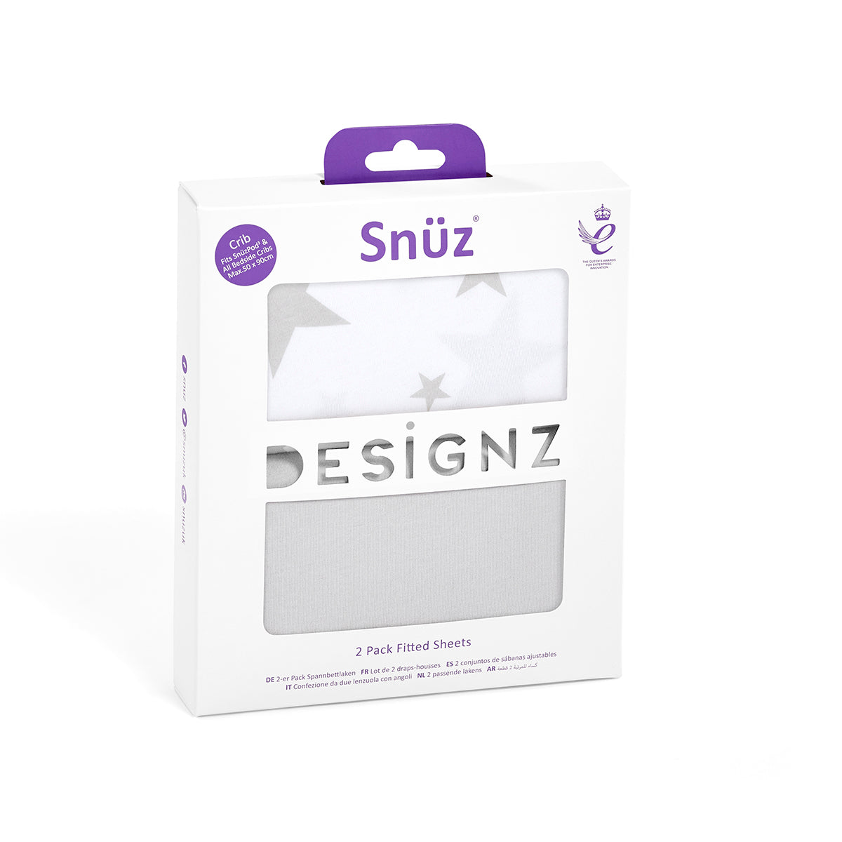 Snuz Twin Pack Sheets - Crib Grey Star