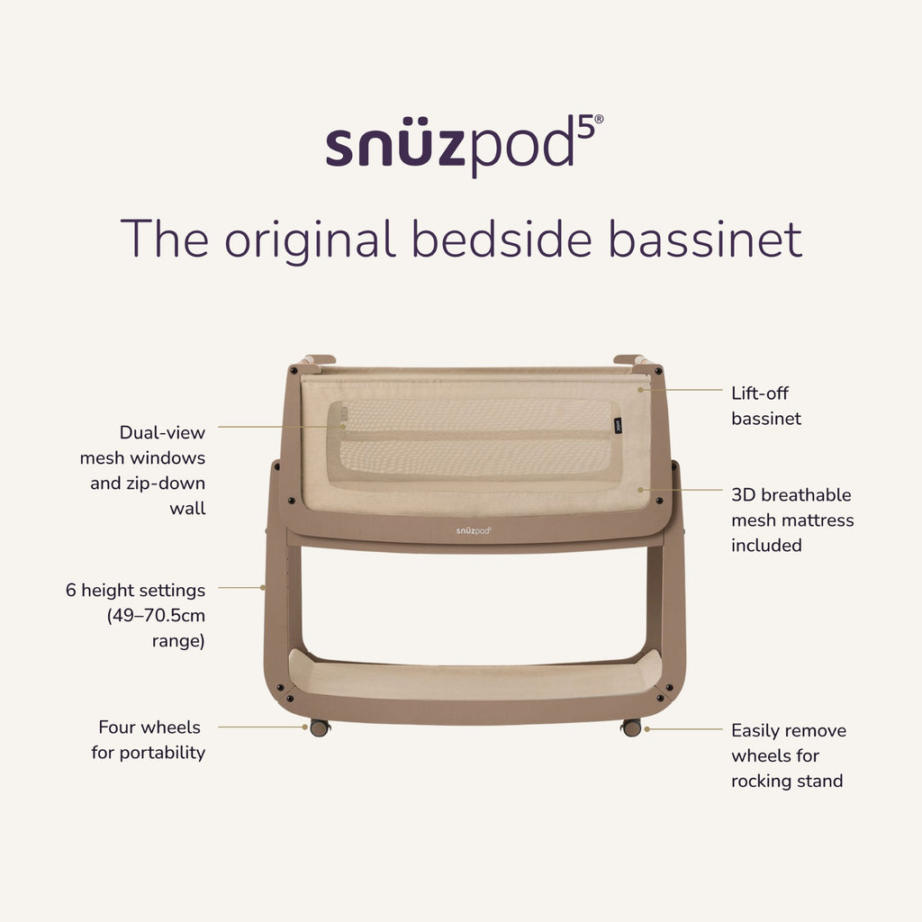 SnuzPod5 Bedside Bassinet Mocha