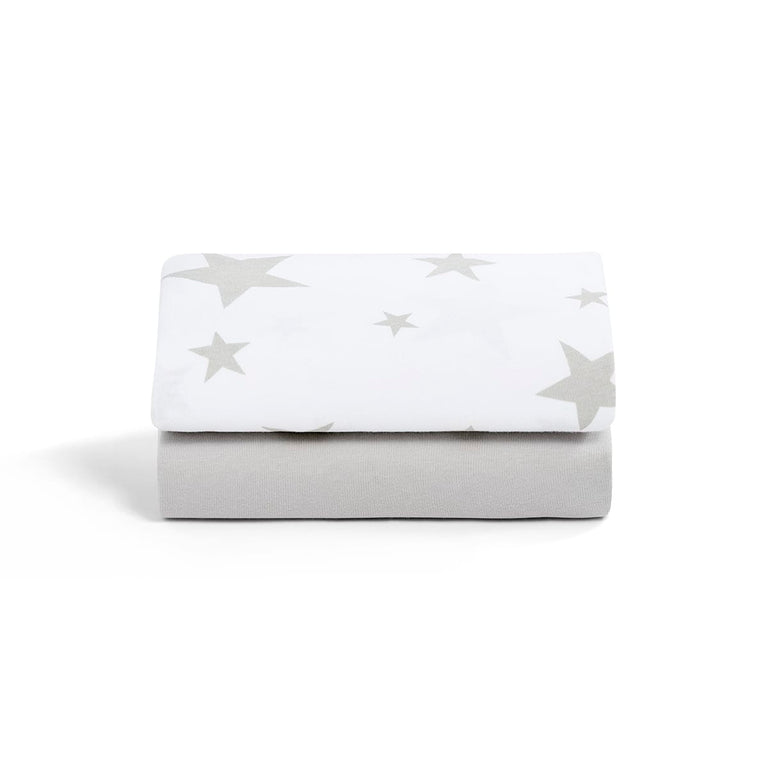 Bassinet 2 Pack Fitted Sheets - Gray Star