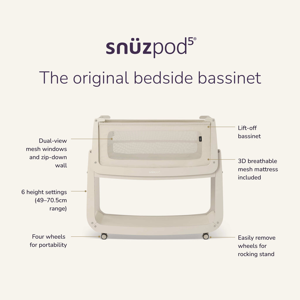 SnuzPod5 Bedside Bassinet Cashmere