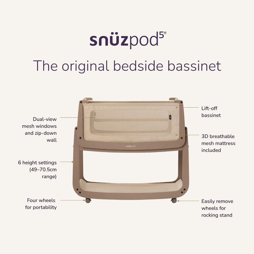 SnuzPod5 Bedside Bassinet Mocha