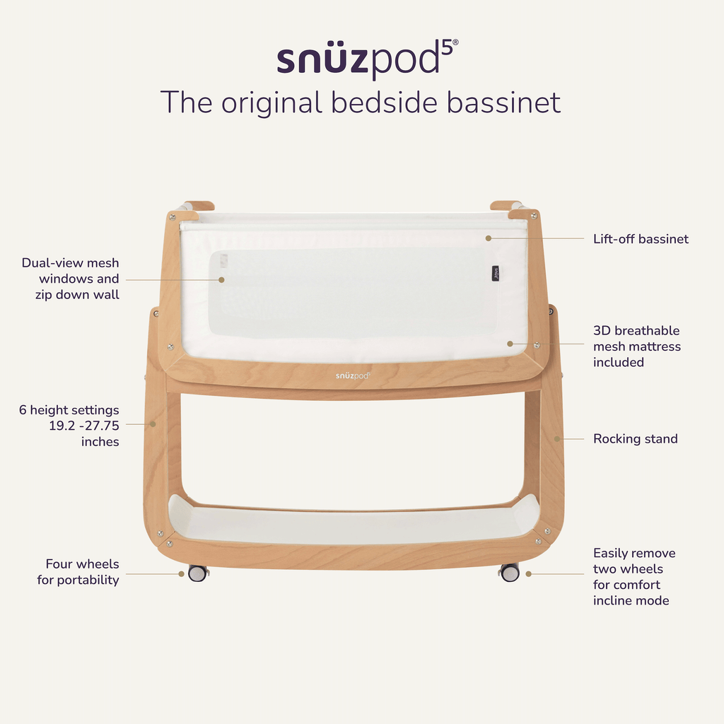 SnuzPod5 Bedside Bassinet Natural