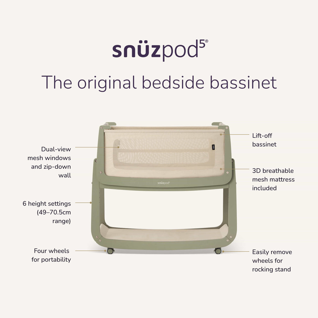 SnuzPod5 Bedside Bassinet Sage