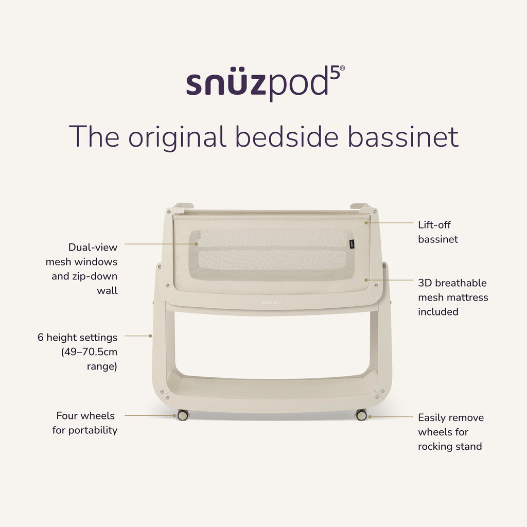 SnuzPod5 Bedside Bassinet Cashmere