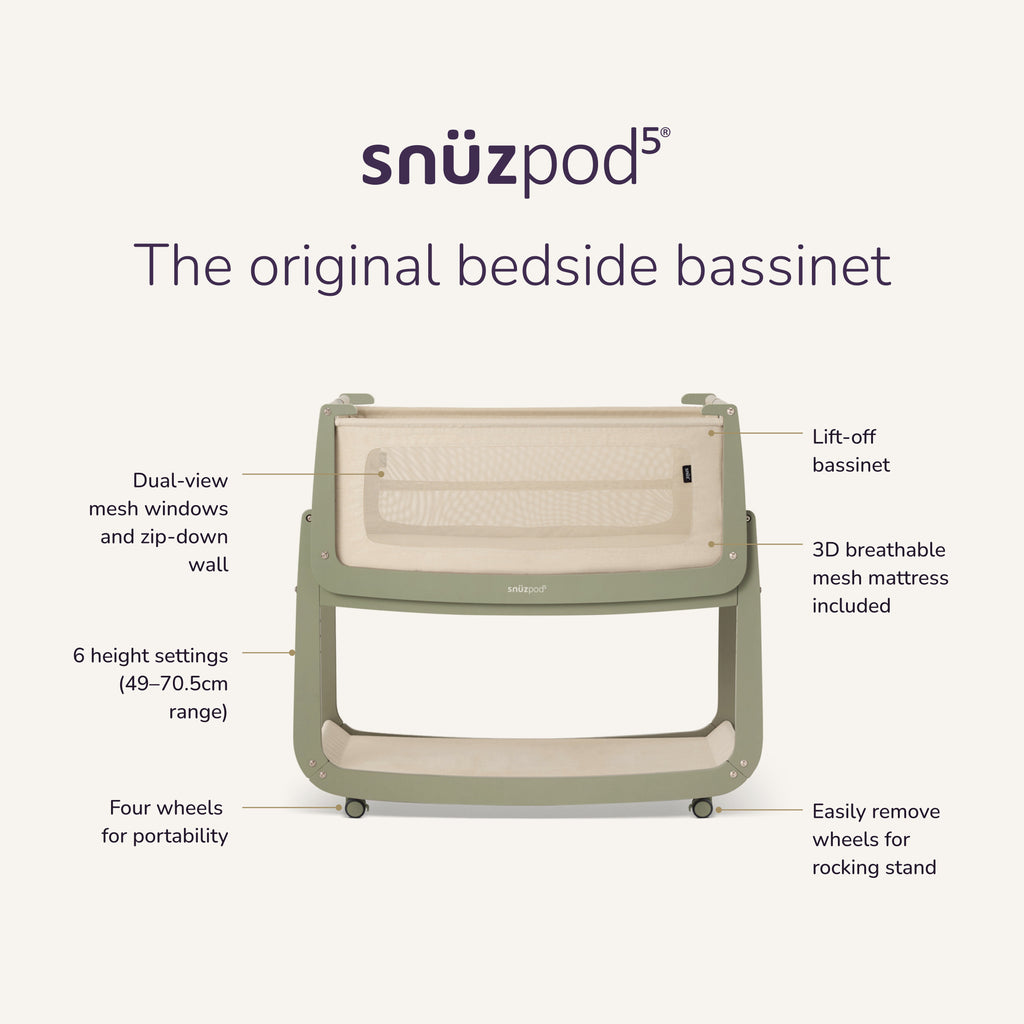 SnuzPod5 Bedside Bassinet Sage