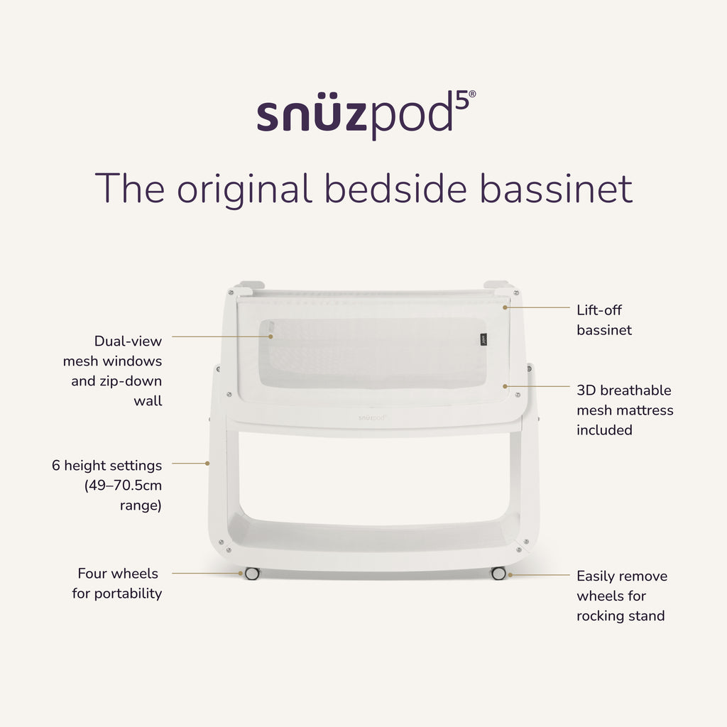 SnuzPod5 Bedside Bassinet White